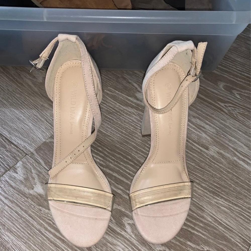 Nude Suede Chunky Heels